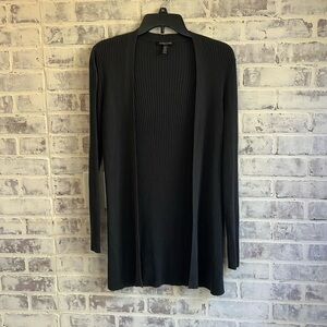 Eileen Fisher Cardigan Women PM Gray Open Front Long Ribbed Lightweight Sweater